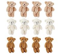 Diyeeni Lot de 12 Mini Ours en Peluche Doux et Minuscules Poupées Mignonnes en Forme d'ours en Peluche pour Décorations de Mariage, d'anniversaire, Cadeaux de Boîte-Cadeau de Gâteau, Pendentif