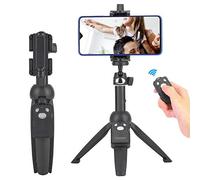 Diyeeni Trépied pour téléphone Portable Bluetooth Selfie Stick, trépied de Voyage léger 23-100 cm Mini trépied réglable 3 en 1 avec Support pour téléphone, télécommande Bluetooth
