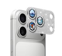 DiyGody 1 Pack Caméra Arrière Protection Compatible avec iPhone 17 Pro Max, Plaque Métallique Strass 9H Verre Trempé Protecteur Objectif Anti-Rayures Protecteur pour iPhone 17, Diamant Argent