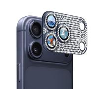 DiyGody 1 Pack Caméra Arrière Protection Compatible avec iPhone 17 Pro Max, Plaque Métallique Strass 9H Verre Trempé Protecteur Objectif Anti-Rayures Protecteur pour iPhone 17, Diamant Bleu Foncé
