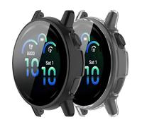 DiyGody 2 Pack Compatible avec Garmin Vivoactive 6 Étui, Montre Étui de Protection Matériau PC avec HD Verre Trempé, Anti-Rayures Anti-Poussière Protection pour Garmin Vivoactive 6, Transparent + Noir