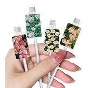 DiyGody 4 Pièces Kits de Protecteurs pour Raccords de Câble, Protege USB-C Type-L Câbles Accessoires Compatible avec iPhone, Protecteur de Câble avec Dessin de Fleurs de Marguerite & Roses pour Femmes