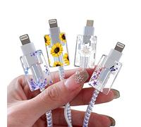DiyGody 4 Pièces Protecteur de Câble de Chargement avec Fleurs Mignonnes, Protecteur de Câble Mignon pour le Chargeur Type-c de l'iPhone, Protecteur de Câble Léger