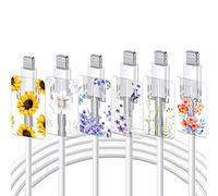 DiyGody 6 Pièces Protecteur de Câble de Chargement avec Fleurs Mignonnes, Protecteur de Câble Léger pour Chargeur Type-c de l'iPhone