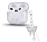 DiyGody Coque compatible avec Airpods 3e génération 2021 avec porte-clés papillon, coque transparente avec motif papillon pailleté 3D pour filles, coque de protection en TPU résistant aux chocs