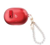 DiyGody Coque Compatible avec Beats Studio Buds&Beats Studio Buds Plus, Housse en TPU Souple avec Porte-clés Perle pour Fille, Étui de Protection Antichoc Anti-rayures Antidérapant, Rouge Transparente