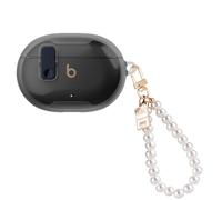 DiyGody Coque Compatible avec Beats Studio Buds & Beats Studio Buds Plus, Housse en TPU Souple avec Porte-clés Perle pour Fille,Étui de Protection Antichoc Anti-rayures Antidérapant, Noir Transparente