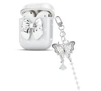 DiyGody Coque Scintillante Compatible avec Airpods 1/2 Génération avec Porte-clés, Étui de Protection avec Nœud Papillon pour Femme, Housse en Silicone Transparent Antichoc Anti-Rayures Antidérapant
