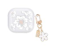 DiyGody Coque Transparent Compatible avec Airpods 4 Génération 2024 avec Pendentif, Housse en TPU avec Dessin de Camellia Blanc pour Filles, Étui de Protection Antichoc Anti-Rayures Anti-poussière