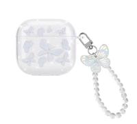 DiyGody Coque Transparent Compatible avec Airpods 4 Génération avec Porte-clés, Housse en Silicone avec Dessin de Papillon Blanc pour Filles, Étui de Protection Antichoc Anti-Rayures Anti-poussière