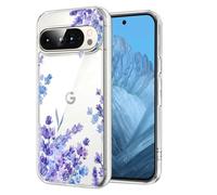 DiyGody Coque Transparent Compatible avec Google Pixel 9 Pro XL 5G 2024, Housse en Silicone TPU Ultra Fine avec Fleur de Lavande pour Femme Fille, Étui de Protection Antichoc Anti-rayures Antidérapant