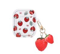 DiyGody Coque Transparente Compatible avec Airpods 1&2nd Génération avec Porte-clés Fraise 3D, Étui de Protection avec Modèle de Fraise pour Femmes, Housse en TPU Antichoc Anti-Rayures Antidérapant