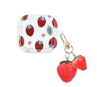 DiyGody Coque Transparente Compatible avec Airpods 4 Génération 2024, Étui de Protection avec Modèle de Fraise avec Porte-clés Fraise 3D, Housse en TPU Antichoc Anti-Rayures Antidérapant pour Femmes