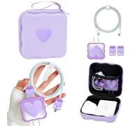 DiyGody Étui Électronique Antichoc avec Série de Protecteur de Câble, Rangement Étui Portable Organisateur pour Chargeur USB, Protege de Câble Chargeur Protecteur Compatible avec iPhone - Cœur Violet