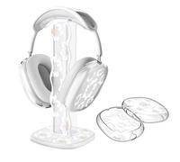 DiyGody Housse Transparent Compatible avec Apple AirPods Max, Coque de Protection Accessoires pour Écouteurs + Support Universel de Bureau pour Écouteurs Portable Détachable avec Base Solide, Camélia