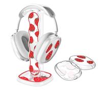 DiyGody Housse Transparent Compatible avec Apple AirPods Max, Coque de Protection Accessoires pour Écouteurs + Support Universel de Bureau pour Écouteurs Portable Détachable avec Base Solide, Fraise