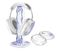 DiyGody Housse Transparent Compatible avec Apple AirPods Max, Coque de Protection Accessoires pour Écouteurs + Support Universel de Bureau pour Écouteurs Portable Détachable avec Base Solide, Lavande