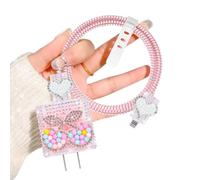 DiyGody Scintillant Kits de Protecteur de Chargeur 18/20W Compatible avec iPhone, Protege Chargeur avec Cerise Diamant Sparkling 3D pour Femme Fille, Protecteurs pour Raccords de Câbles Type-C/L, Rose