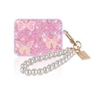 DiyGody Scintillante Coque Compatible avec Airpods Pro 2 Génération, Étui de Protection avec Papillon Diamant pour Filles, Housse en TPU Antichoc Anti-Rayures Antidérapant avec Porte-clés Perle - Rose