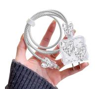 DiyGody Série de Protecteur de Câble pour Chargeur Compatible avec iPhone, Protege Câbles Paillettes Scintillant avec Cœur Argenté 3D, Protecteurs pour Raccords de Câbles, Protecteur de Chargeur USB