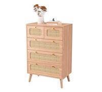 DIYHOM Commode en rotin à 6 tiroirs - Buffet haut avec pieds en bois - Style vintage - Pour chambre à coucher, salon, couloir - 60 x 34 x 91 cm
