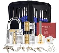 Diyife Kit de Crochetage Bleu Serrure 37 Pièces - 4 Serrure Transparente, Lock Picking Kit Outils de D’entraînement, Poignée en Silicone Confortable, pour Serruriers Débutant et Professionnel