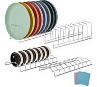 DIYJEP 4 Pack Égouttoir Vaisselle avec 2 Packs de lingettes absorbantes, Porte Couvercle de Pot en Acier Inoxydable avec 8 Compartiments, Soporte Tapas y Sartene pour Plaques Planches à Découper