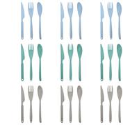 DIYJEP Grands Couverts de Table pour 9 Personnes, 27 Pièces de Couverts en Plastique Réutilisables avec Couteaux Fourchettes Cuillères, Couverts de Camping pour les Fêtes Voyages (Bleu, Vert, Gris)