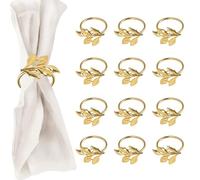 DIYJEP Lot de 12 Ronds de Serviette de Table, Rond de Serviette Personnalisé Doré, Porte-Serviette en Métal en Forme de Feuille pour Mariage Anniversaire Banquet Dîner de Noël Décoration de Table(Or)