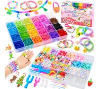 DIYLAND 2 boîtes Elastique Bracelet Enfant Kit, Caoutchouc Élastique Convient à la fabrication de Bracelet Bricolage et de colliers, Cadeaux Creation Anniversaire pour 6,7,8,9 Fille Enfant
