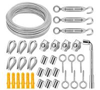 DIYLAND Kit de Câble en Acier Inoxydable 20m/3mm, Tendeur de fil M4 pour Plantes Grimpantes, Suspension de Guirlandes lumineuses en Extérieur, Clôture, Tableau, Sécurisation de l'ombrage