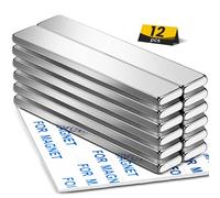 DIYMAG Powerful Neodymium Bar Magnets, Heavy Duty Magnets with Double-Sided Adhesive, Rare Earth Magnet Perfect for Fridge, DIY, Garage, Kitchen, Science, Craft, Office-60x10x3mm, 12 Pack