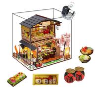 Diymnhaus -DIY Mini magasin de sushis japonais modèle de construction 3D en bois miniature maison de poupée kit avec housse anti-poussière et boîte à musique, cadeau festival adulte et adolescent