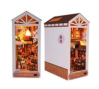 Diymnhaus - Kit de bricolage pour bibliothèque japonaise - Mini maison de poupée pour adulte - Kit de montage avec lumières LED - Puzzle 3D en bois - Serre-livres - Décoration d'étagère - Convient