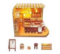 Diymnhaus - Kit de maison de poupée miniature à faire soi-même - Modèle de boulangerie 3D en bois - Pièce créative avec lumières LED pour la famille et les amis (maison du pain du temps)