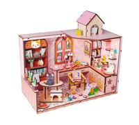 Diymnhaus - Kit maison de poupée miniature à faire soi-même - Maison de chat rose - Modèle de construction - Maison miniature pour adulte - Kit de montage créatif - Décoration d'intérieur - Cadeau de