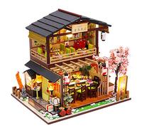 Diymnhaus - Kit maison de poupée miniature en bois 3D à monter soi-même, maison de poupée japonaise, sushis, restaurant, maison de poupée miniature, ensemble de meubles comprenant un éclairage LED et