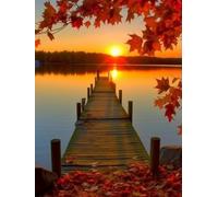 Diymood Kit de peinture diamant 5D à faire soi-même, peinture par numéro au coucher du soleil et pont d'automne avec diamants pour décoration murale 30 x 40 cm