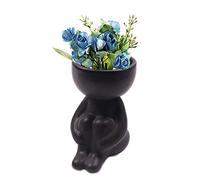 DIYOMR Joli pot de fleurs humanoïde en céramique - 9,1 cm de haut - Poupée noire - Petits pots de bonsaï pour plantes grasses - Pour la maison et le bureau - Plantes non incluses (noir C)