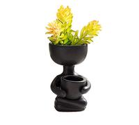 DIYOMR Pot de fleurs humanoïde en céramique pour plantes grasses, cactus, bonsaï, vase artisanal en céramique, décoration de maison, bureau, rebord de fenêtre, plantes non incluses (noir A)