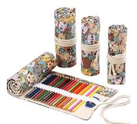 DIYOMR Trousse enroulable pour crayons de couleur 24/36/72 emplacements pour dessin, coloriage et croquis, pas de crayons (chat câlin, 72 emplacements)