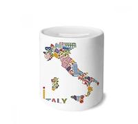 DIYthinker Carte Italie Landmark National Architecture Drapeau Tirelire céramique banques d'épargne-Monnaie Enfants Adultes 3,5 Pouces de Hauteur, 3,1 Pouces de diamètre Multicolore