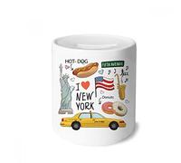 DIYthinker J'aime New York, Hot Dog Donuts amérique texi Tirelire banques d'épargne-Monnaie en céramique Enfants Adultes 3,5 Pouces de Hauteur, 3,1 Pouces de diamètre Multicolore