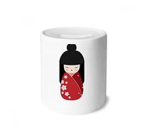 DIYthinker Red Kimono Sakura Japon Tirelire en céramique banques d'épargne-Monnaie Enfants Adultes 3,5 Pouces de Hauteur, 3,1 Pouces de diamètre Multicolore