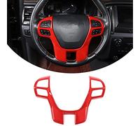 DIYUCAR Décoration de volant en fibre de carbone pour voiture, autocollant de cadre de couverture de garniture pour Ford Ranger Wildtrak 2015-2021 Accessoires intérieurs (Rouge)