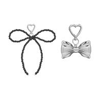 Diyxisk Bag Charm, 2 Pièces Noeud Papillon Bijoux de Sac, Mignon Charms Sac, Porte Clef Femme, Peut êTre Utilisé Comme Breloque Téléphone Portable, Breloque Portefeuille (Noir, Argent)