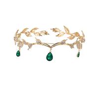 Diyxisk Coiffe Elfique, Rétro Couronne Princesse, Mariée de Mariage Diademe Femme, Mode Vert Cristal Couronne, pour le Cosplay, Mariages, Soirées Animées et éVénements de Carnaval