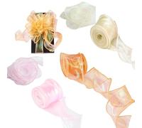 Diyxisk Ruban Mousseline, 3 Pièces Brillant Ruban Organza, 4CM x 9M Bolduc Personnalisé, Convient aux Fleuristes, aux Organisateurs de Mariage et Emballage Cadeau (Rose, Orange, Blanc Cassé)