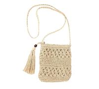 Diyxisk Sac de Plage Femme Rétro Sacs à Main Portés éPaule Femme Paille Petit Sac a Main Avec des Pompons Sacs Paille Loisirs Creux, Convient aux Voyages et Aux Vacances des Femmes (Beige)