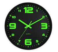 DIYZON Horloge murale lumineuse, silencieuse, sans tic-tac, 25 cm, avec veilleuse, alimentée par piles, horloge murale moderne en verre, décoration pour cuisine, maison, chambre à coucher, bureau